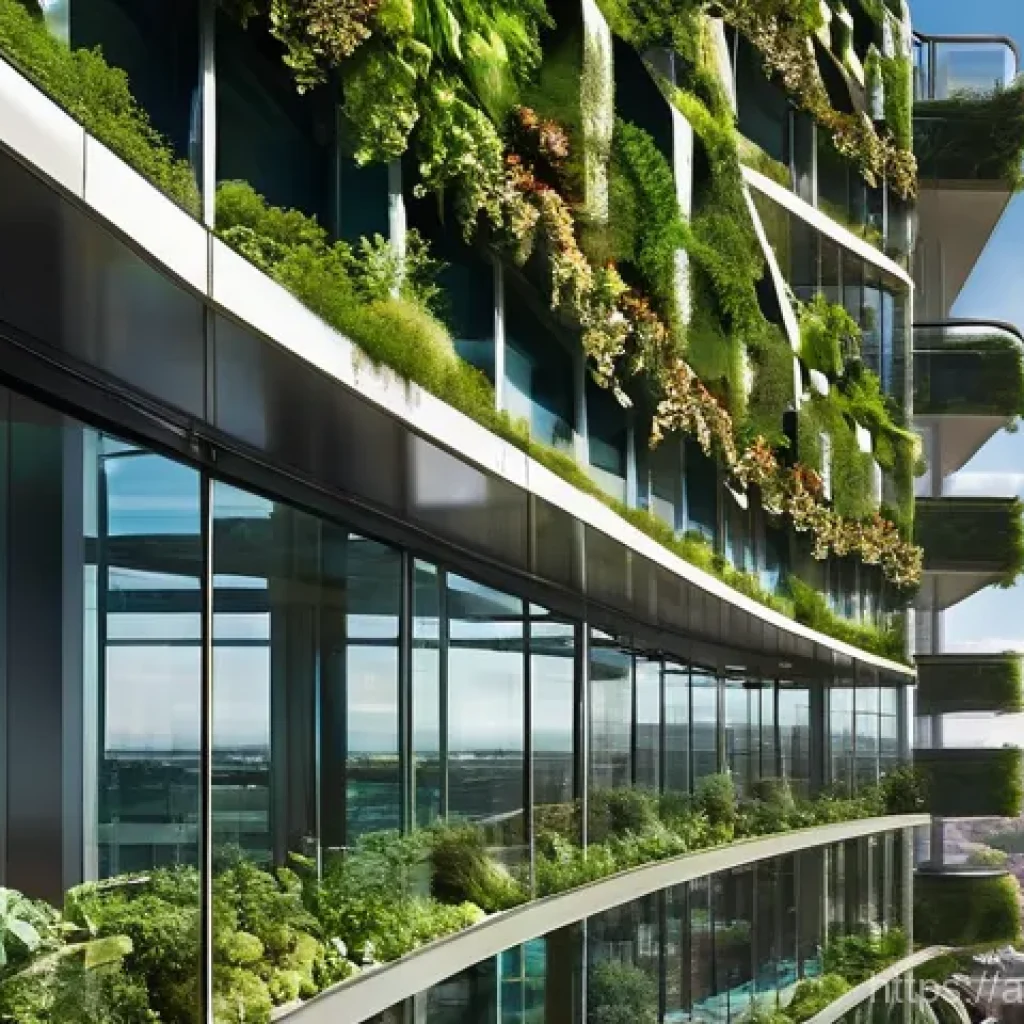 생태적 인터페이스와 오픈 데이터 - **Prompt 1: Eco-Friendly Urban Oasis**
"A stunning, futuristic high-rise building in a bustling,...