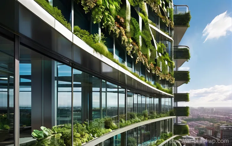 생태적 인터페이스와 오픈 데이터 - **Prompt 1: Eco-Friendly Urban Oasis**
"A stunning, futuristic high-rise building in a bustling,...