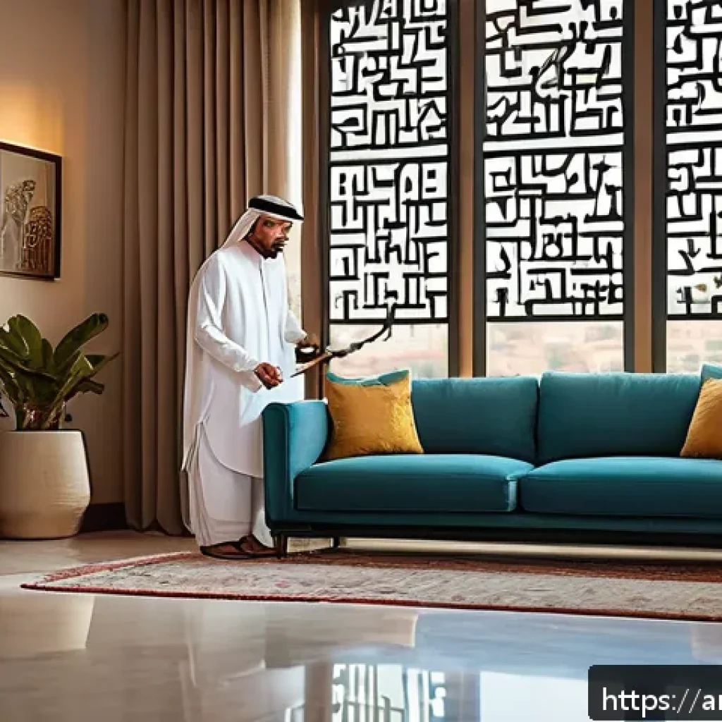 생태적 인터페이스와 사용자 경험 개선 - A modern smart home interior in a Middle Eastern style, featuring advanced environmental interfaces ...