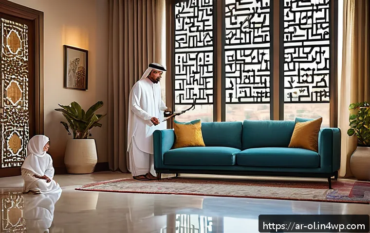 생태적 인터페이스와 사용자 경험 개선 - A modern smart home interior in a Middle Eastern style, featuring advanced environmental interfaces ...