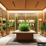 Home 18 생태적 인터페이스의 비즈니스 혁신 사례 - A modern retail store interior in a Middle Eastern urban setting, showcasing augmented reality inter...