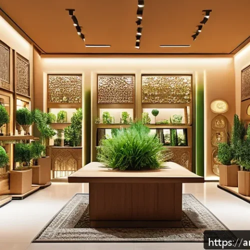 Home 30 생태적 인터페이스의 비즈니스 혁신 사례 - A modern retail store interior in a Middle Eastern urban setting, showcasing augmented reality inter...