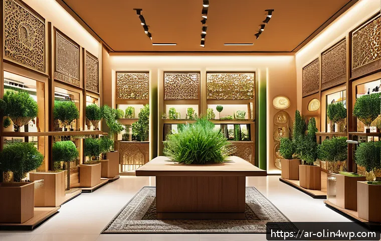 생태적 인터페이스의 비즈니스 혁신 사례 - A modern retail store interior in a Middle Eastern urban setting, showcasing augmented reality inter...